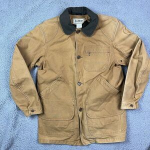 Vintage LL Bean Canvas Chore Coat Tan Brown Wool Lined USA Made Jacket K741 Sz M